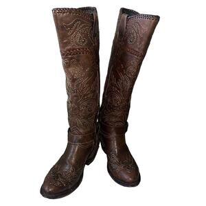 Muro Studded Tall Leather Harness Western Cowboy Boots Women’s 7